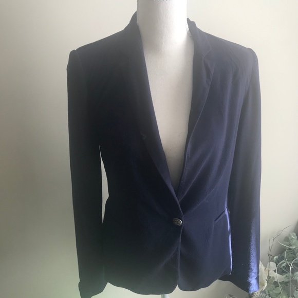 Zara Basic Navy Blue Blazer with Polka Dot Lining - Picture 2 of 7